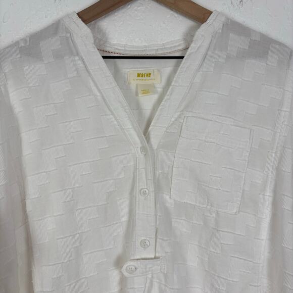 Maeve Anthropologie White Roberta Textured Henley Tunic Size Small - Picture 4 of 8